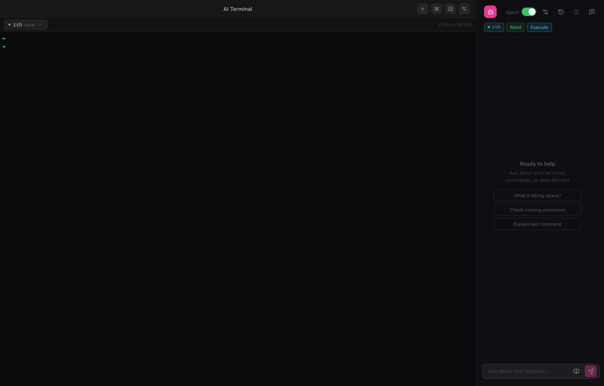 Taviraq agent mode demo in a terminal window
